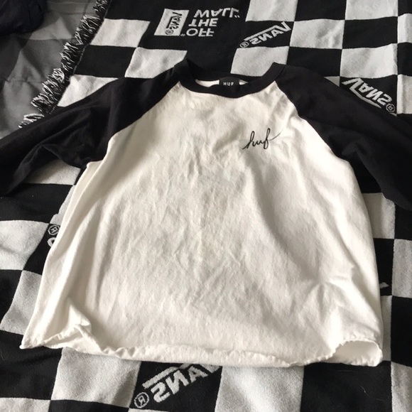 HUF Black & White Mid Sleeve Tee Size M - Picture 2 of 4